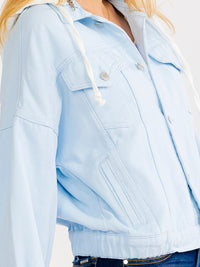 WOMEN'S LONG SLEEVE BUTTON UP POCKETS REMOVABLE HOODIE DENIM JACKET
