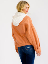 WOMEN'S LONG SLEEVE BUTTON UP POCKETS REMOVABLE HOODIE DENIM JACKET