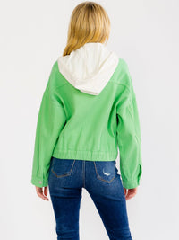 WOMEN'S LONG SLEEVE BUTTON UP POCKETS REMOVABLE HOODIE DENIM JACKET