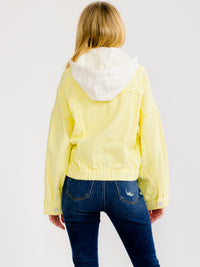 WOMEN'S LONG SLEEVE BUTTON UP POCKETS REMOVABLE HOODIE DENIM JACKET