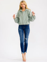 WOMEN'S LONG SLEEVE ZIP UP HOODED FRONT POCKETS JACKET