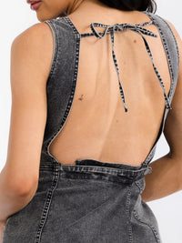 WOMEN'S SLEEVELESS SQUARE NECK OPEN BACK STRETCH DENIM TANK TOP
