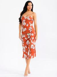 WOMEN'S SLEEVELESS V-NECK FRONT SLIT FLORAL MIDI DRESS