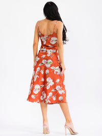 WOMEN'S SLEEVELESS V-NECK FRONT SLIT FLORAL MIDI DRESS