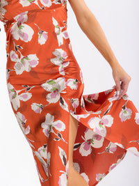 WOMEN'S SLEEVELESS V-NECK FRONT SLIT FLORAL MIDI DRESS