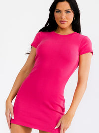 WOMEN'S SHORT SLEEVE RIBBED BODYCON MINI DRESS