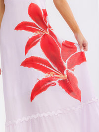 WOMEN'S SLEEVELESS SQUARE NECK SMOCK TRIM DETAILED FLORAL MAXI DRESS