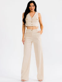 WOMEN'S SLEEVELESS CROP TO & ELASTIC WAIST PANTS CHAIN DETAIL 2PC. SET