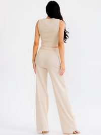 WOMEN'S SLEEVELESS CROP TO & ELASTIC WAIST PANTS CHAIN DETAIL 2PC. SET