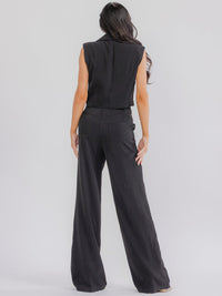 WOMEN'S SLEEVELESS CROP TO & BUTTON CLOSURE PANTS FLOWER DETAILED 2PC. SET