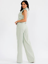 WOMEN'S SLEEVELESS CROP TO & BUTTON CLOSURE PANTS FLOWER DETAILED 2PC. SET