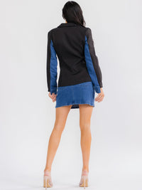 WOMEN'S LONG SLEEVE BLAZER & BUTTON CLOSURE MINI SKIRT DENIM CONTRAST 2PC. SET