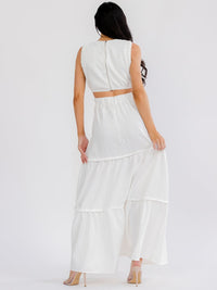 WOMEN'S SLEEVELESS BACK CUT OUT ELASTIC WAIST TIERED MAXI DRESS