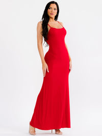 WOMEN'S SLEEVELESS LACE TRIM RIBBED BODYCON MAXI DRESS