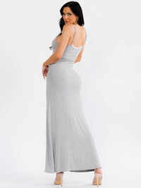 WOMEN'S SLEEVELESS LACE TRIM RIBBED BODYCON MAXI DRESS
