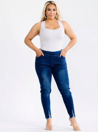 PLUS SIZE ELASTIC WAIST POCKETS STRETCH DENIM DISTRESS WASHED SKINNY JEGGINGS