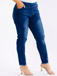 PLUS SIZE ELASTIC WAIST POCKETS STRETCH DENIM DISTRESS WASHED SKINNY JEGGINGS