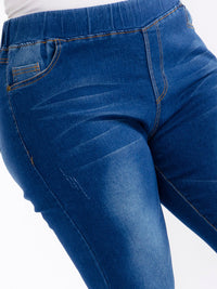 PLUS SIZE ELASTIC WAIST POCKETS STRETCH DENIM DISTRESS WASHED SKINNY JEGGINGS