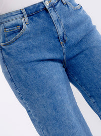 PLUS SIZE BUTTON CLOSURE ELASTIC WAIST POCKETS WIDE LEG DENIM PANTS