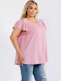 PLUS SIZE SHORT RUFFLE SLEEVE SOLID BLOUSE
