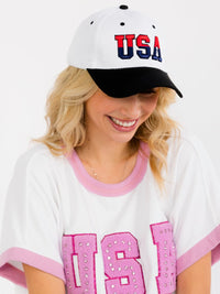 WOMEN'S ASSORTED COLORS ADJUSTABLE STRAP USA BASEBALL CAPS