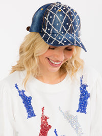 WOMEN'S ASSORTED PEARL DENIM WASHED ADJUSTABLE STRAP BASEBALL CAPS