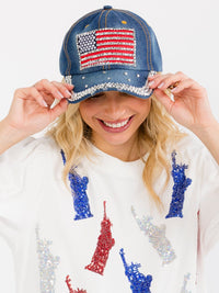 WOMEN'S ASSORTED USA STUDS DENIM WASHED ADJUSTABLE STRAP BASEBALL CAPS