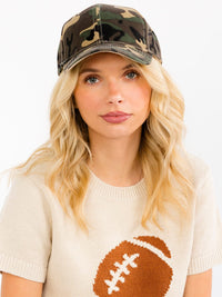 WOMEN'S CAMO PRINT ADJUSTABLE STRAP BASEBALL CAPS