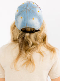 WOMEN'S ASSORTED USA STUDS DENIM WASHED ADJUSTABLE STRAP BASEBALL CAPS