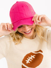 WOMEN'S ADJUSTABLE STRAP DISTRESS TRUCKER CAPS