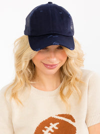 WOMEN'S ADJUSTABLE STRAP DISTRESS TRUCKER CAPS