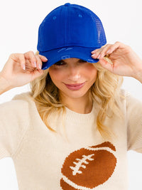 WOMEN'S ADJUSTABLE STRAP DISTRESS TRUCKER CAPS