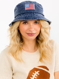 WOMEN'S USA FLAG PATCH WASHED BUCKET HAT