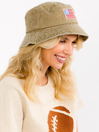 WOMEN'S USA FLAG PATCH WASHED BUCKET HAT