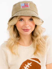 WOMEN'S USA FLAG PATCH WASHED BUCKET HAT