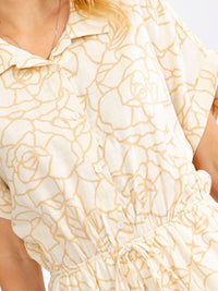 WOMEN'S SHORT SLEEVE BUTTON UP FRONT POCKETS PRINTED ROMPER