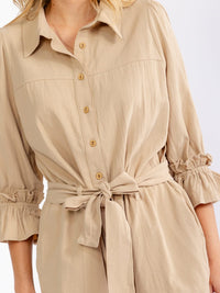 WOMEN'S 3/4 SLEEVE BUTTON UP SELF TIE POCKETS ROMPER