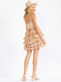 JUST ME WOMEN'S SLEEVELESS SQUARE NECK FIT & FLARE RUFFLE TIERED MINI DRESS