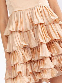 JUST ME WOMEN'S SLEEVELESS SQUARE NECK FIT & FLARE RUFFLE TIERED MINI DRESS