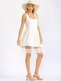 JUST ME WOMEN'S SLEEVELESS SQUARE NECK FIT & FLARE TWEED MINI DRESS
