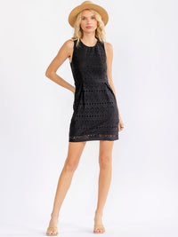 JUST ME WOMEN'S SLEEVELESS EYELET BODYCON MINI DRESS