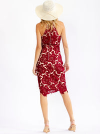 JUST ME WOMEN'S SLEEVELESS FLORAL CROCHET BODYCON MINI DRESS