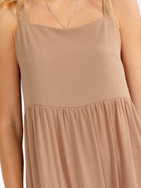 WOMEN'S SLEEVELESS SQUARE NECK FRONT POCKETS TIERED MAXI DRESS