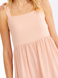 WOMEN'S SLEEVELESS SQUARE NECK FRONT POCKETS TIERED MAXI DRESS