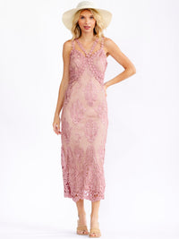 JUST ME WOMEN'S SLEEVELESS LACE CUT OUT BODYCON MAXI DRESS