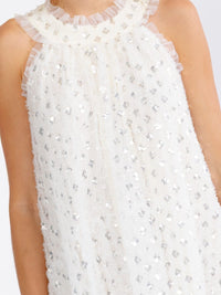 JUST ME WOMEN'S SLEEVELESS HALTER NECK SEQUINS DETAILED LOOSE FIT MINI DRESS