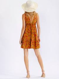 WOMEN'S SLEEVELESS V-NECK ELASTIC WAIST FLORAL MINI DRESS