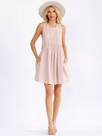WOMEN'S SLEEVELESS FRONT POCKETS STRIPES LOOSE FIT MINI DRESS