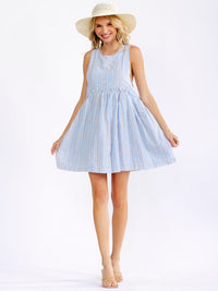 WOMEN'S SLEEVELESS FRONT POCKETS STRIPES LOOSE FIT MINI DRESS