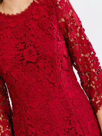 JUST ME WOMEN'S 3/4 SLEEVE OPEN BACK FLORAL CROCHET BODYCON MINI DRESS